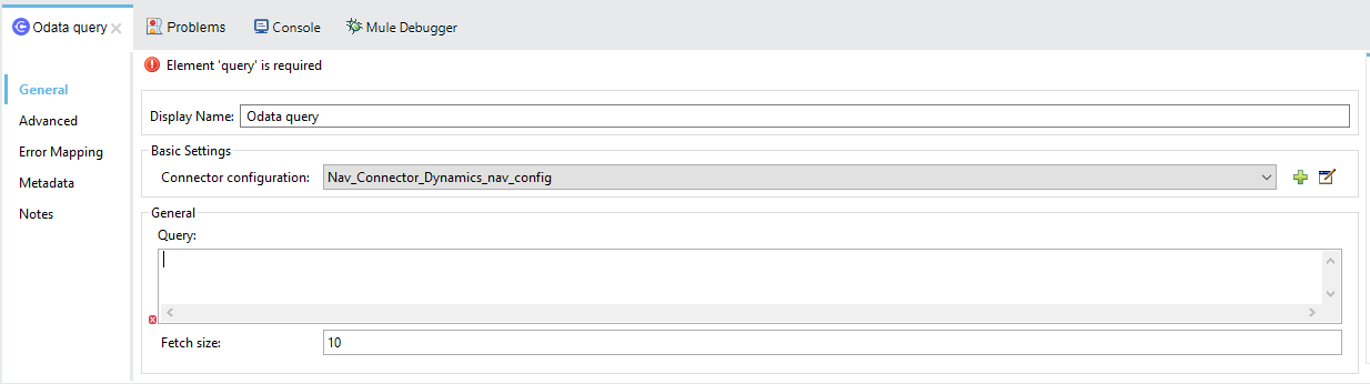 [General (一般)] タブでの Dynamics NAV Connector 設定パネル